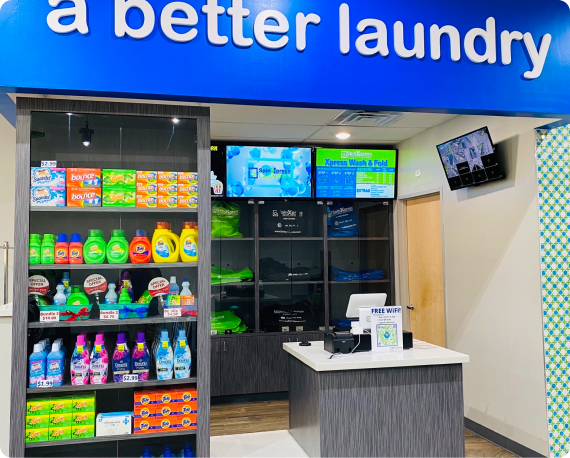 A store with laundry items displayed.