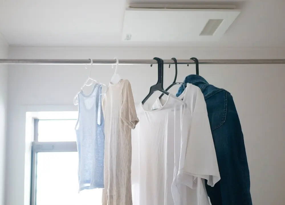 Drying laundry in bathroom by dehumidifier