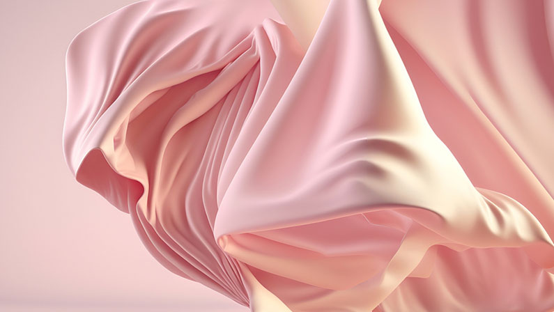 Beautiful light pastel pink silk cloth floating flying in the air.