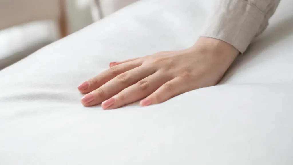 Hand on soft duvet